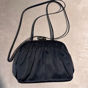 Vintage Etra Black Satin Evening Bag Gold Kiss Lock Frame